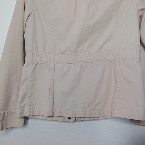 LOFT Cream Utility Jacket Cotton/Stretch Full Zip Snap Buttons ElasticCinch Sz S - Picture 10 of 12